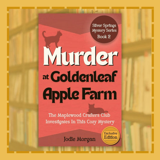 Book cover of 'Murder at Goldenleaf Apple Farm' by Jodie Morgan on a yellow background