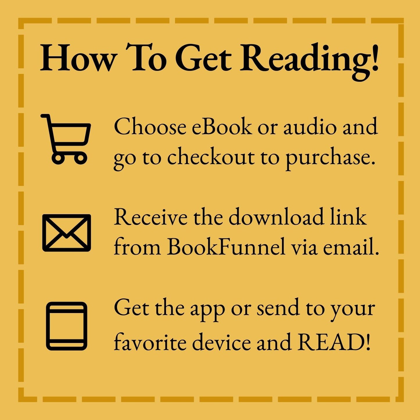 Instructions on how to get reading with BookFunnel on a yellow background