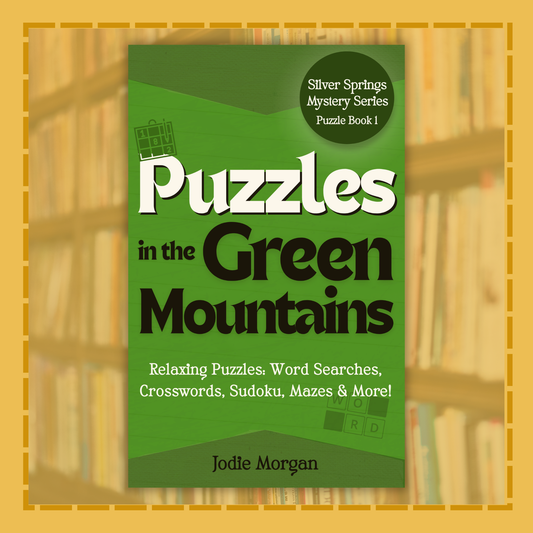 Book cover of 'Puzzles in the Green Mountains' with a green background and text.