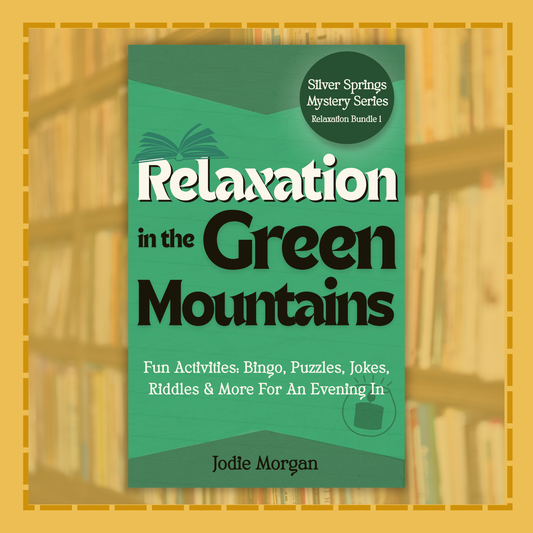 Book cover of 'Relaxation in the Green Mountains' with a green background and white text.