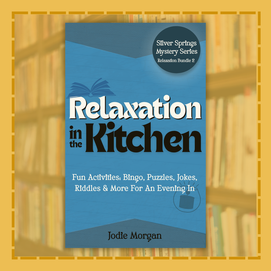 Book cover of 'Relaxation in the Kitchen' by Jodie Morgan on a bookshelf background