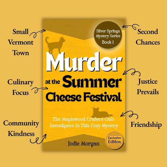 Murder At The Summer Cheese Festival with text highlighting key themes.