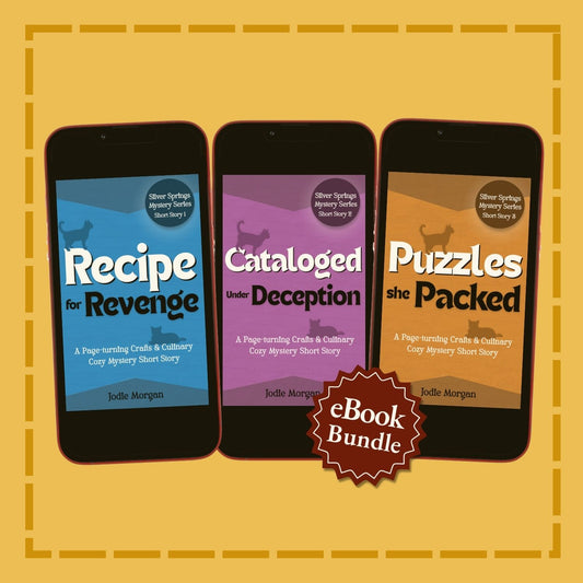 Three smartphones displaying book covers with a 'eBook Bundle' label on a yellow background.