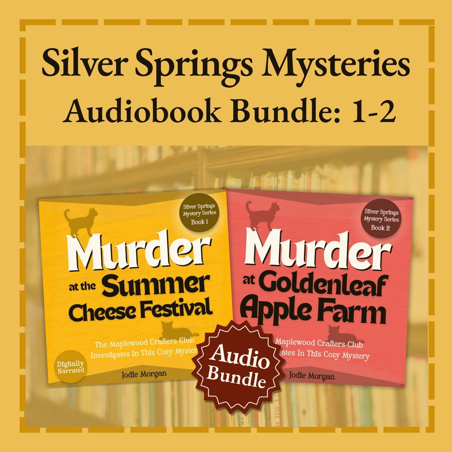 Audiobook bundle cover for 'Silver Springs Mysteries' with two book covers displayed on a yellow background.