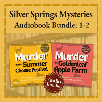 Audiobook bundle cover for 'Silver Springs Mysteries' with two book covers displayed on a yellow background.