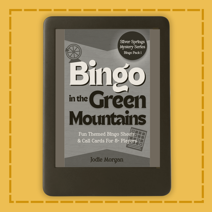 E-reader displaying 'Bingo in the Green Mountains' on a yellow background