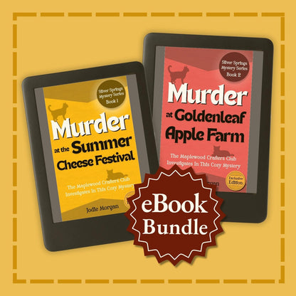 Two eBook covers for mystery novels on a yellow background with 'eBook Bundle' text.