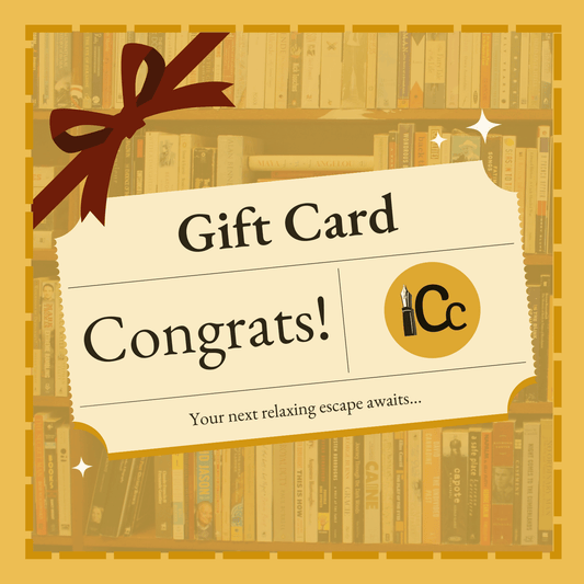 Gift card with 'Congrats!' text and a bow on a bookshelf background