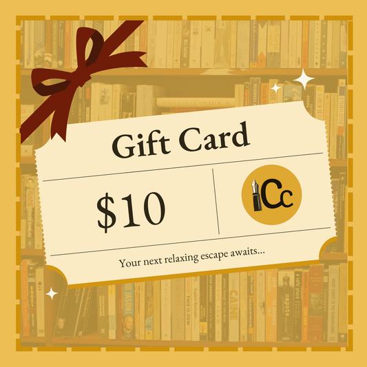 Gift card with a $10 value on a bookshelf background