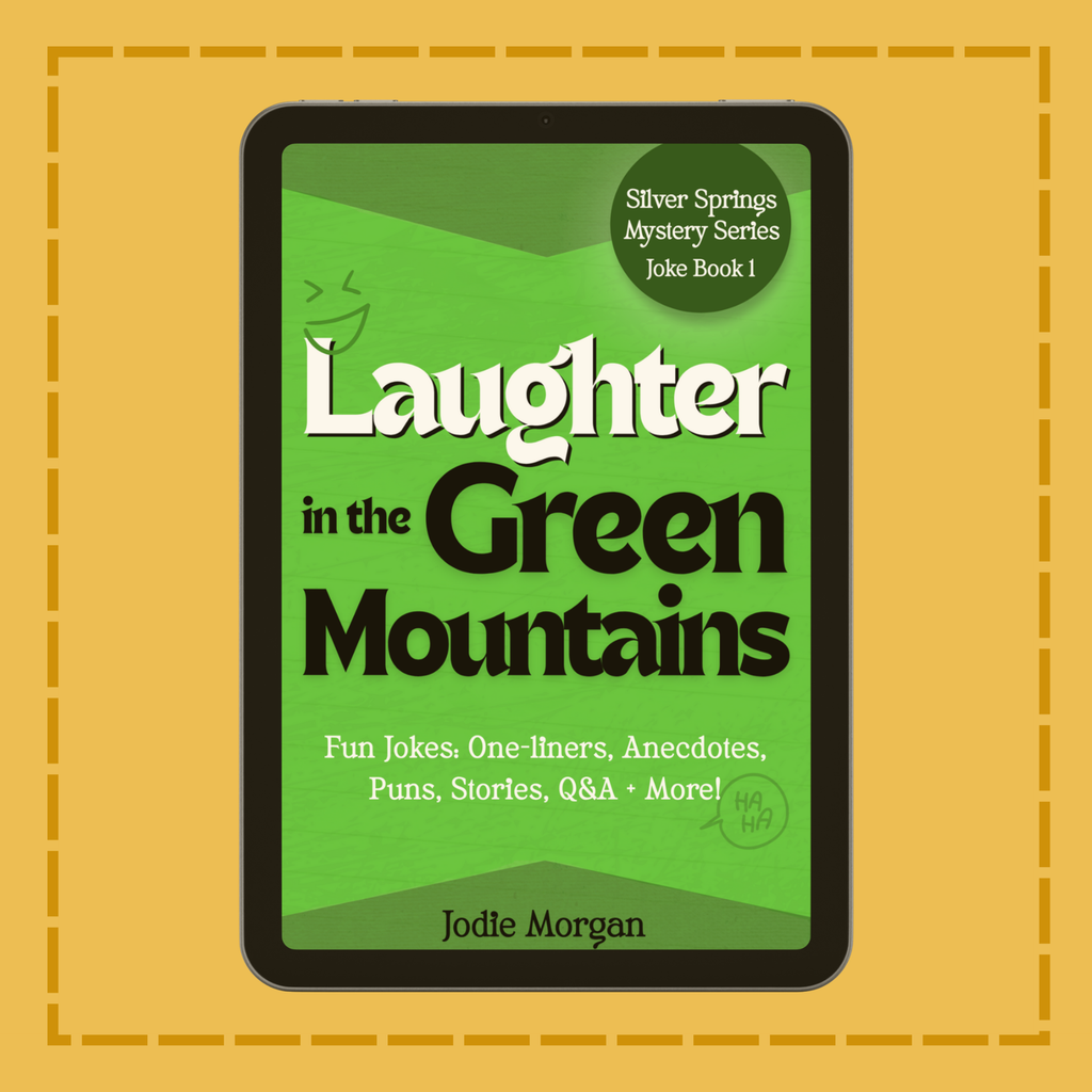 Book cover of 'Laughter in the Green Mountains' on a yellow background