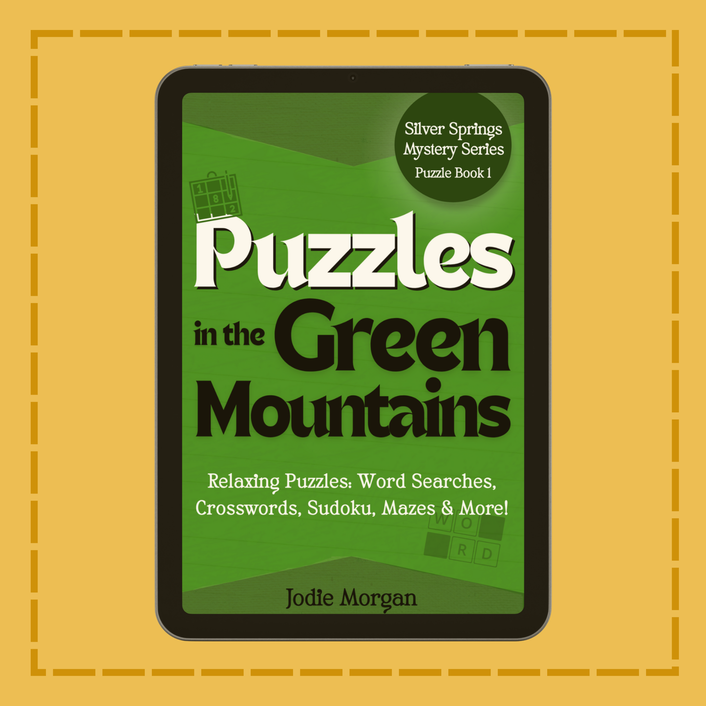 Book cover of 'Puzzles in the Green Mountains' on a yellow background