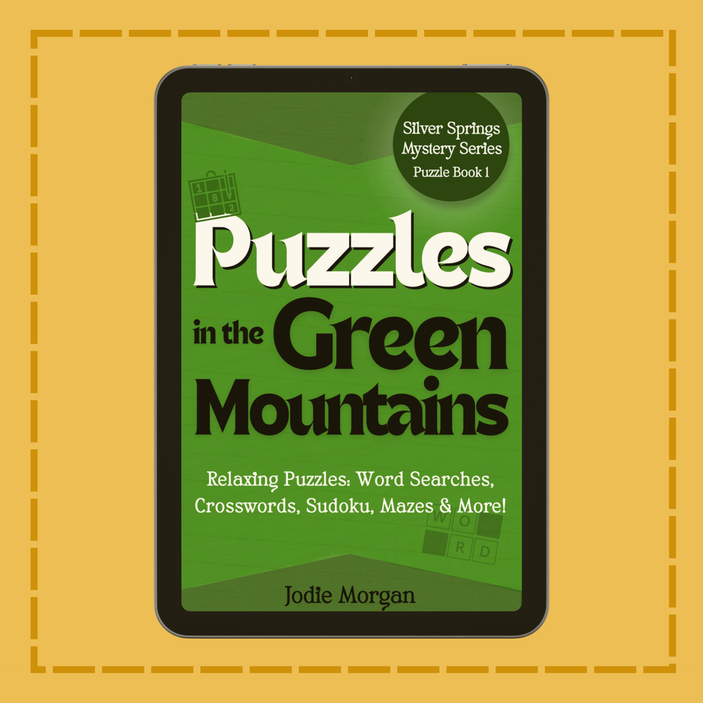 Book cover of 'Puzzles in the Green Mountains' on a yellow background