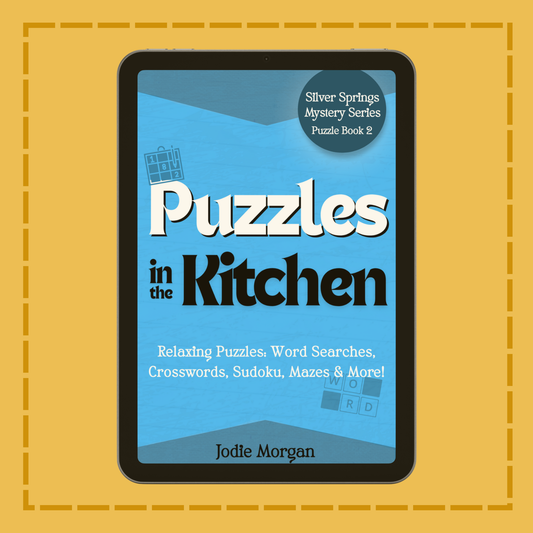 Ebook cover of 'Puzzles in the Kitchen' on a yellow background