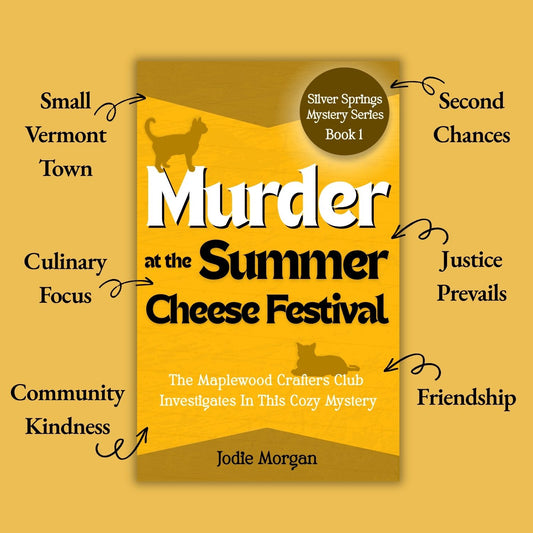 Murder At The Summer Cheese Festival with text highlighting key themes.