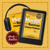 eBook and audio version of 'Murder at the Summer Cheese Festival' on a yellow background with headphones.