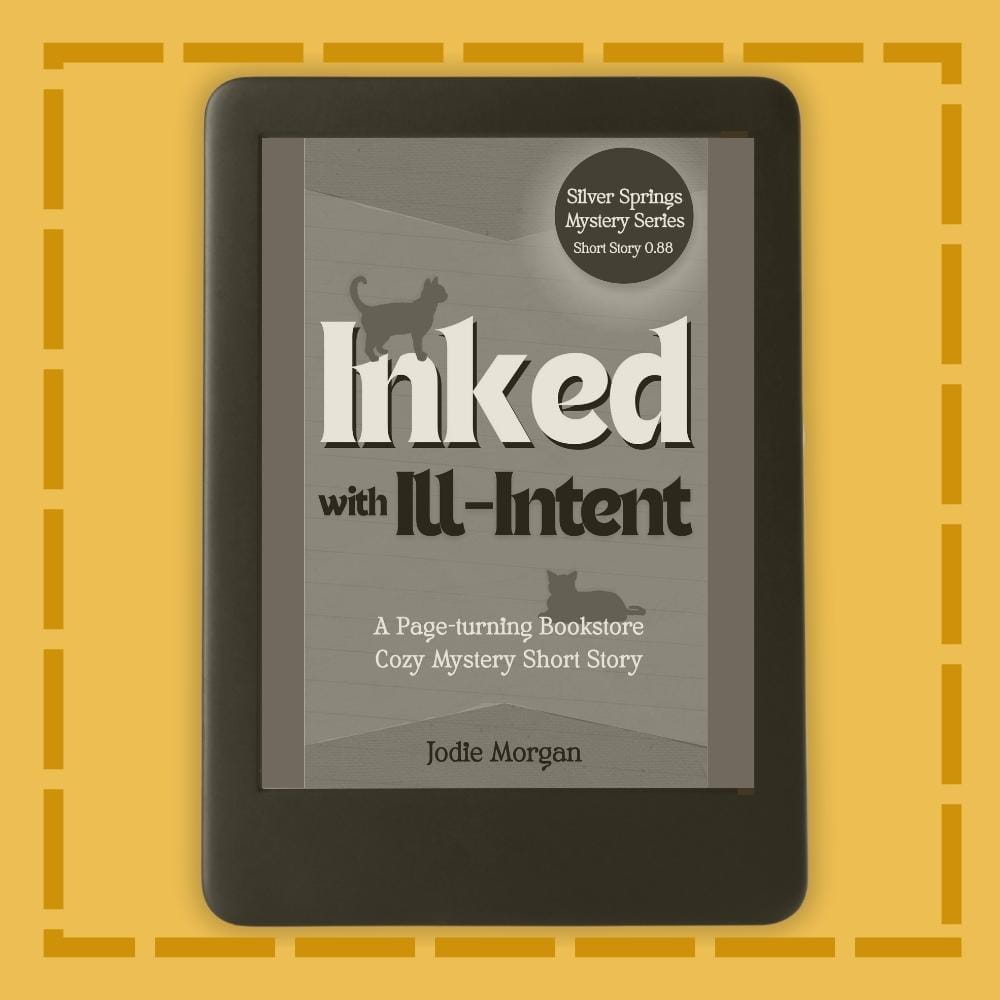 E-reader displaying a book cover with 'Inked with Ill-Intent' on a yellow background