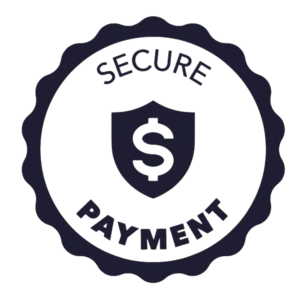 Secure payment logo with a shield and dollar sign on a white background