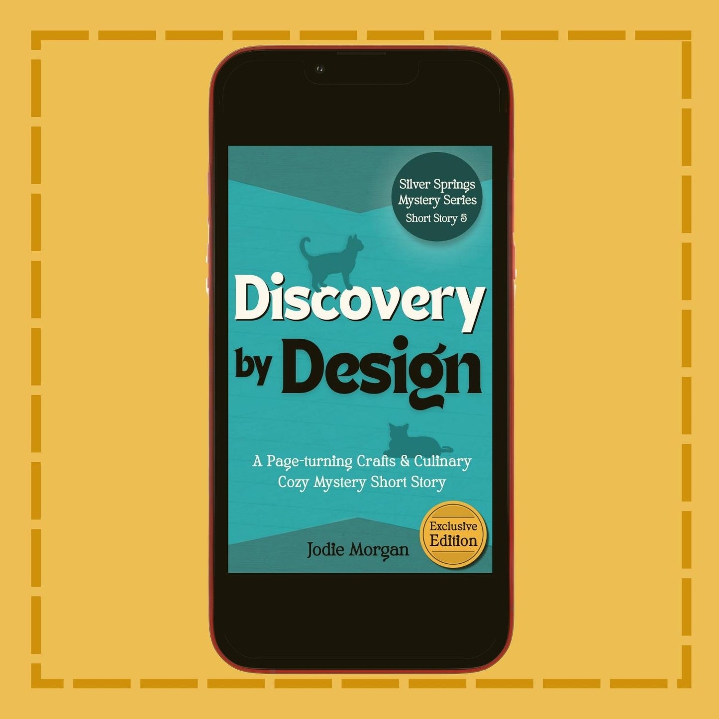 Phone displaying a book cover titled 'Discovery by Design' on a yellow background