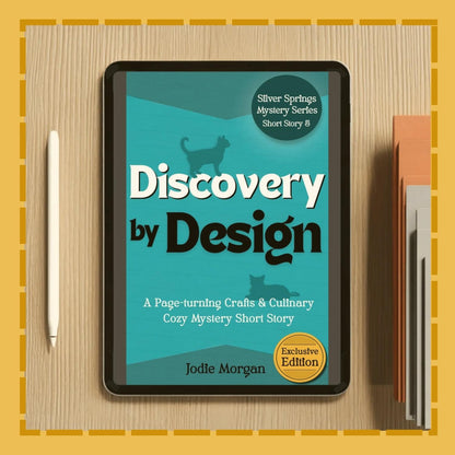 Ebook cover of 'Discovery by Design' on a tablet with a pen and book on a wooden surface