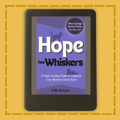 E-reader displaying a book cover titled 'Hope has Whiskers' on a yellow background