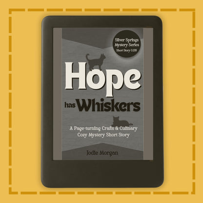 E-reader displaying a book cover titled 'Hope has Whiskers' on a yellow background