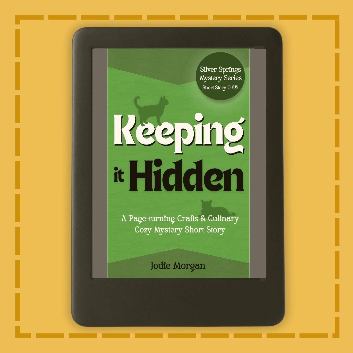 E-reader displaying a book cover titled 'Keeping it Hidden' on a yellow background