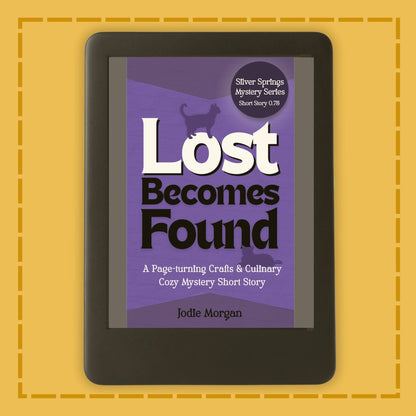 E-reader displaying a book cover titled 'Lost Becomes Found' on a yellow background